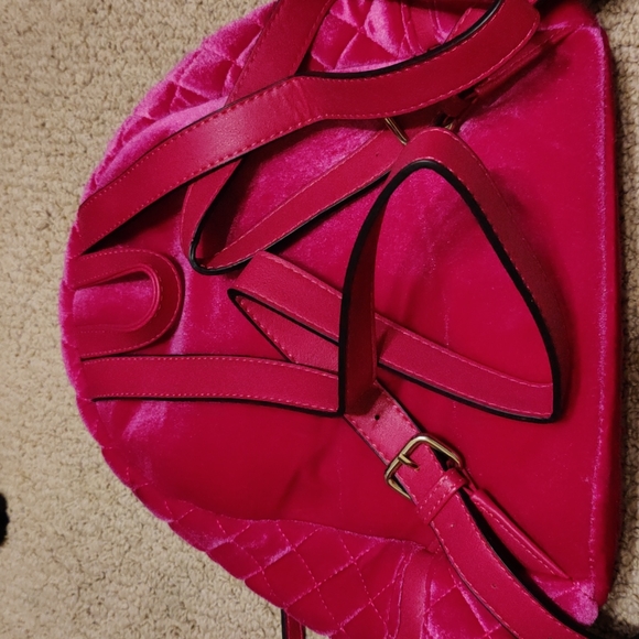 Pink Velvet Backpack With Handle - Picture 4 of 4